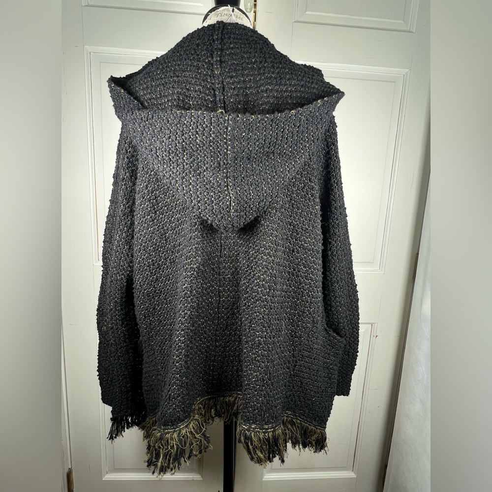 Free People Chunky Knit Asymmetrical Open Cardigan Black/Tan Color Pockets Sz M - Picture 3 of 7